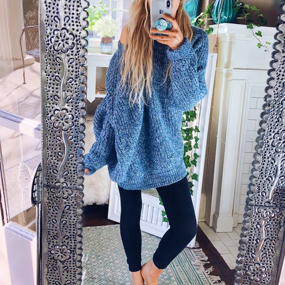 Sweaters - Boyfriend Daze Blue Woven Chunky Sweater C166